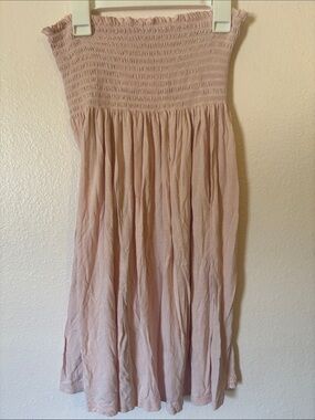 Woman’s Strapless Midi Dress in Light Pink, Elastic Top, Strapless Summer Dress